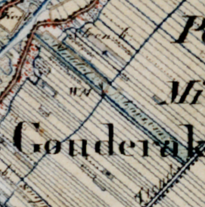 Molen 00918 e Polder Middelblok en Veerstalblok, deel Middelblok (2e) (Gouderak), detail van een top. kaart 1845 | Database Nederlandse molens