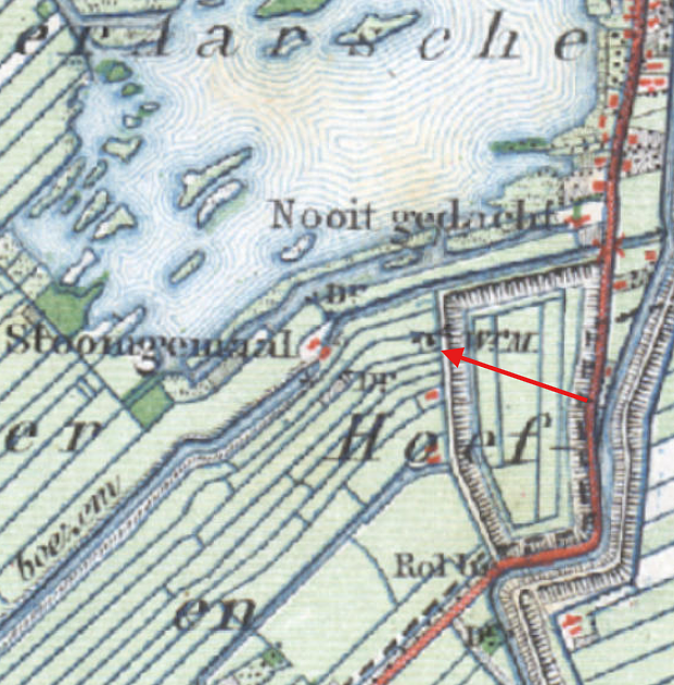 Molen 01008 e Hoef- en Schoutenpolder (Korteraar), detail top. kaart 1889 | Database Nederlandse molens