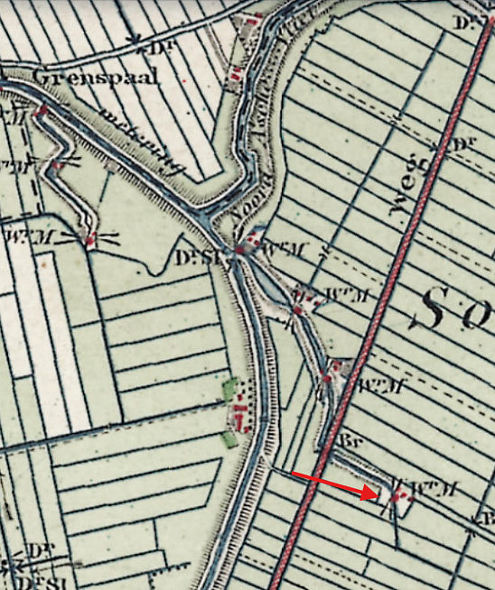 Molen 01159 f Zoetermeersche- of Nieuw Drooggemaakte Polder, molen no. 4 (Zoetermeer), detail van topogr.kaart 1877 | Database Nederlandse molens