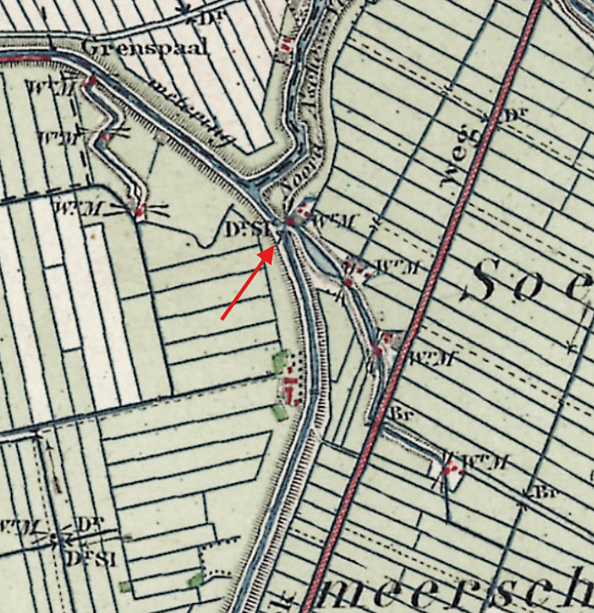 Molen 01159 c Zoetermeersche- of Nieuw Drooggemaakte Polder, molen no. 1 (Zoetermeer), detail van topogr.kaart 1877 | Database Nederlandse molens