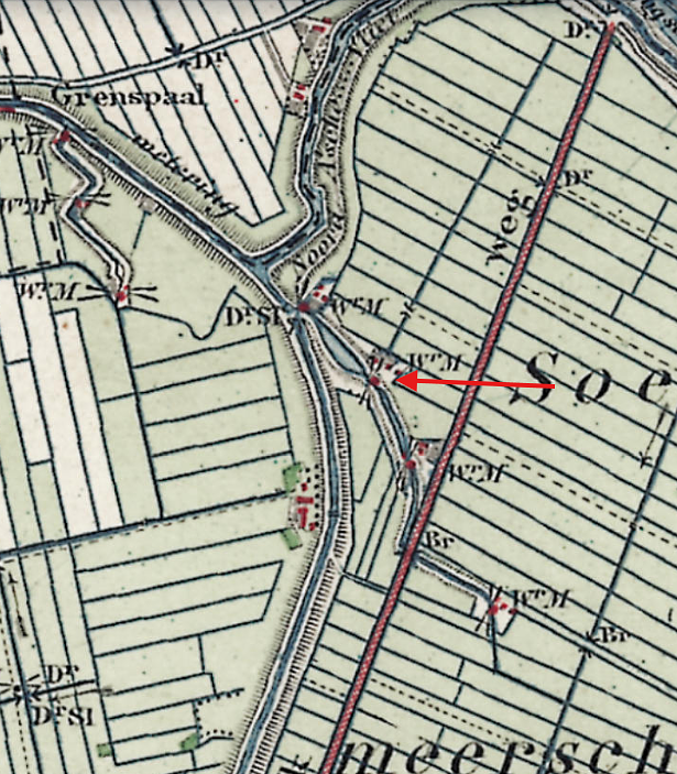 Molen 01159 d Zoetermeersche- of Nieuw Drooggemaakte Polder, molen no. 2 (Zoetermeer), detail van topogr.kaart 1877 | Database Nederlandse molens