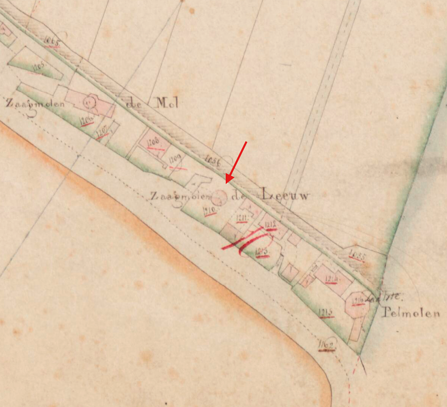 Molen 01168 t De Leeuw in 't Wout (Rotterdam, stadsdeel Overschie), Kadastrale kaart 1811-1832: minuutplan Overschie, Zuid-Holland, sectie B, blad 03 | Database Nederlandse molens