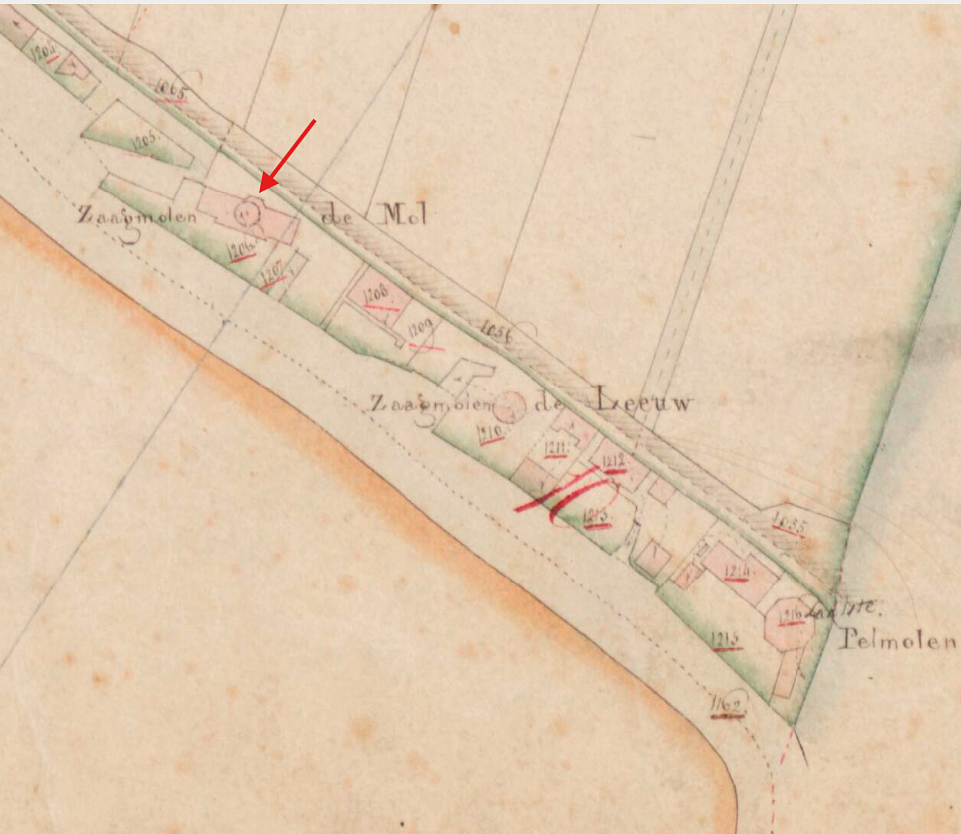 Molen 01168 u De Mol (Rotterdam, stadsdeel Overschie), Kadastrale kaart 1811-1832: minuutplan Overschie, Zuid-Holland, sectie B, blad 03 | Database Nederlandse molens
