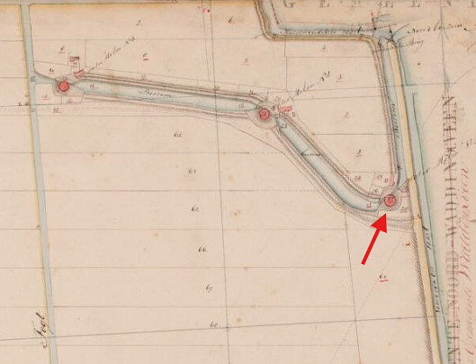Molen 01213 i Achterofsche Polder, bovenmolen / Nr. 1 (Boskoop), Kadastrale kaart 1811-1832: minuutplan Noord Waddinxveen, Zuid-Holland, sectie A, blad 01 | Database Nederlandse molens