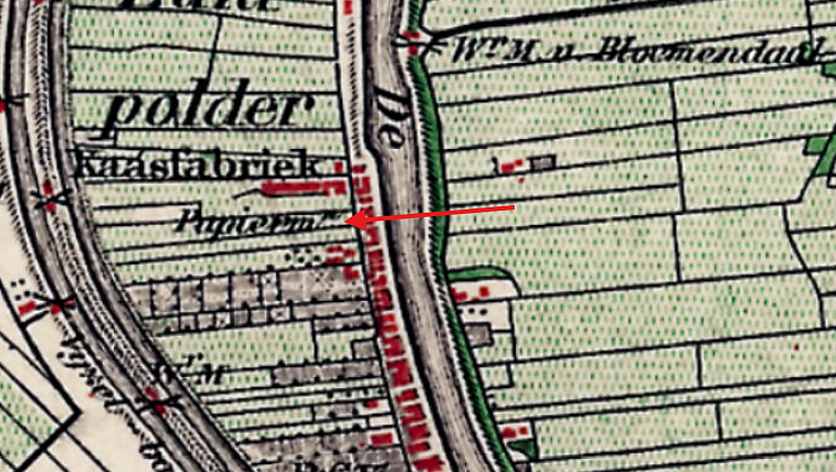 Molen 01213 v De Wip (Waddinxveen), detail van topogr.kaart 1881 | Database Nederlandse molens