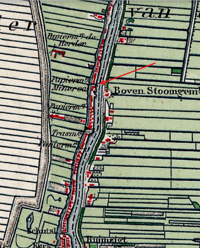 Molen 01213 o Minerva / De Herderin (Waddinxveen), detail van topograf.krt 1881 | Database Nederlandse molens