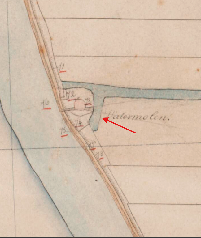 Molen 01213 w Randenburgsche Polder, Randenburger molen (Reeuwijk), Kadastrale kaart 1811-1832: minuutplan Reeuwijk, Zuid-Holland, sectie A, blad 01&nbsp; | Database Nederlandse molens