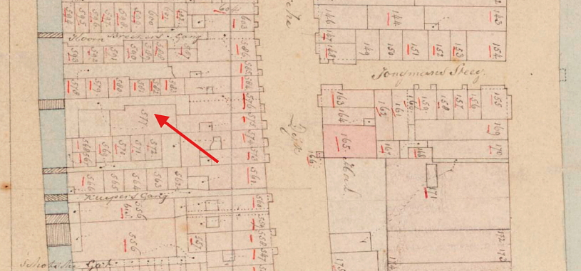 Molen Grutterij van Anthonij Romer, Schiedamse Dijk (Rotterdam-Centrum), Kadastrale kaart 1811-1832: minuutplan Rotterdam, Zuid-Holland, sectie H, blad 01&nbsp; | Database Nederlandse molens