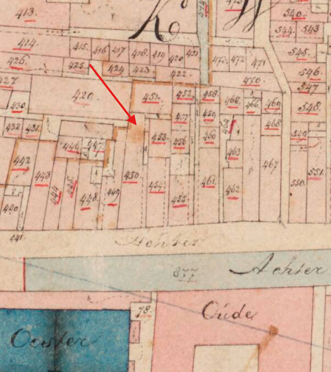 Molen De Alkmaarse Grutterij / later De Gekroonde Grutmolen (Rotterdam-Centrum), Kadastrale kaart 1811-1832: minuutplan Rotterdam, Zuid-Holland, sectie M, blad 01&nbsp; | Database Nederlandse molens
