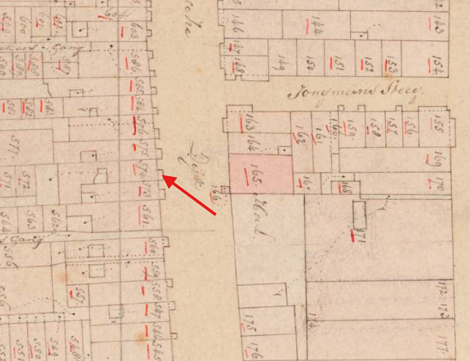 Molen 18123 Grutmolen a/d Schiedamse Vest (Rotterdam-centrum), Kadastrale kaart 1811-1832: minuutplan Rotterdam, Zuid-Holland, sectie H, blad 01 | Database Nederlandse molens