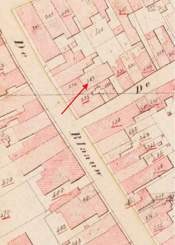 Molen Grutterij aan de Blauwstraat oostzijde (Steenbergen), Kadastrale kaart 1811-1832: minuutplan Steenbergen en Kruisland, Noord-Brabant, sectie W, blad 02 | Database Nederlandse molens