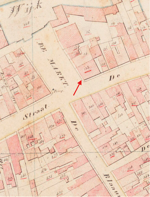 Molen Grutterij aan de Markt (Steenbergen), Kadastrale kaart 1811-1832: minuutplan Steenbergen en Kruisland, Noord-Brabant, sectie W, blad 02 | Database Nederlandse molens
