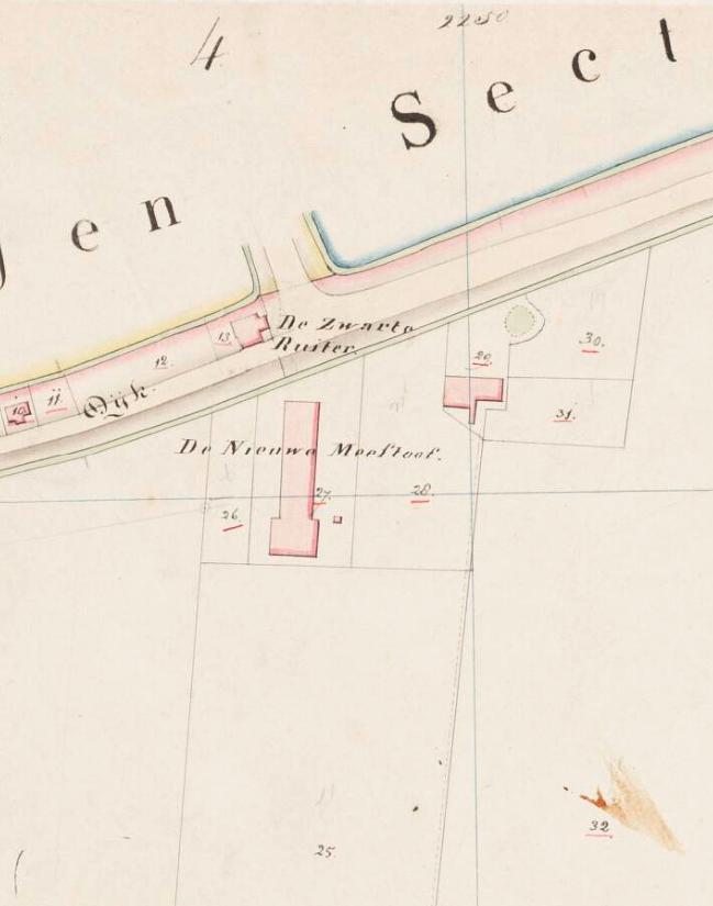 Molen 15709 De Nieuwe Meestoof (Steenbergen), detail Kadastrale kaart 1811-1832: minuutplan Steenbergen en Kruisland, Noord-Brabant, sectie V, blad 01 (MIN10147V01) | Database Nederlandse molens