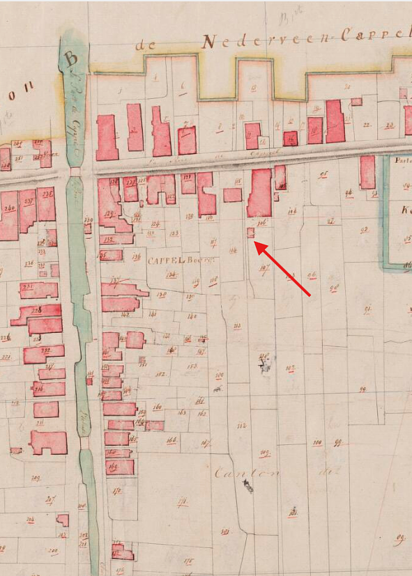Molen Grutterij aan de Hoofdstraat (Capelle), Kadastrale kaart 1811-1832: minuutplan Capelle, Noord-Brabant, sectie H, blad 01&nbsp; | Database Nederlandse molens