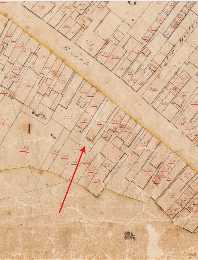 Molen 18125 Grutterij aan de Boschstraat, 'De Zon' (Breda), Kadastrale kaart 1811-1832: minuutplan Breda, Noord-Brabant, sectie B, blad 02 | Database Nederlandse molens