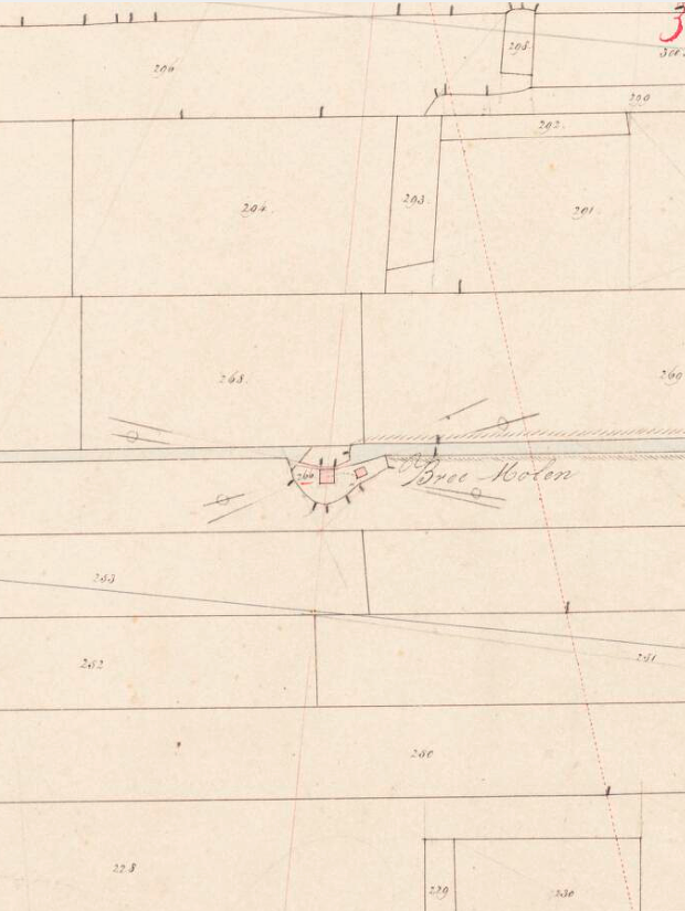 Molen 01214 k Breepolder, Bree Mole (Nieuwerbrug), Kadastrale kaart 1811-1832: minuutplan Rietveld, Zuid-Holland, sectie A, blad 02 | Database Nederlandse molens