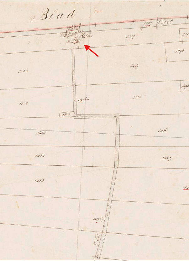Molen 01214 m Mijepolder, Meye Polder Mole (Bodegraven), Kadastrale kaart 1811-1832: minuutplan Bodegraven, Zuid-Holland, sectie B, blad 05 | Database Nederlandse molens
