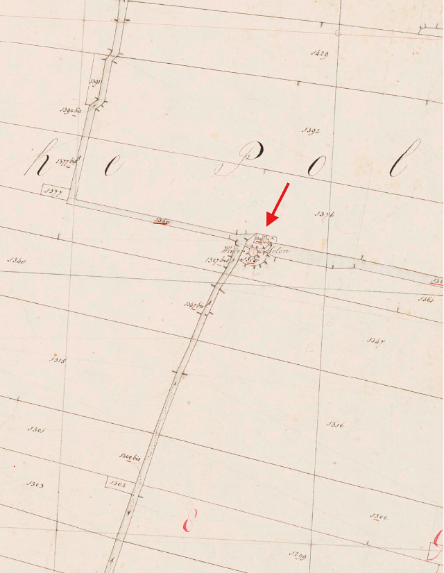 Molen 00046 a Noordzijdsche Polder, Noort Syder Mole (oost, 2e) (Bodegraven), Kadastrale kaart 1811-1832: minuutplan Bodegraven, Zuid-Holland, sectie B, blad 05&nbsp; | Database Nederlandse molens