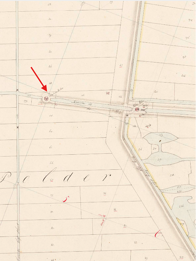 Molen 00018 f Nieuwkoopse Droogmakerij, Zevenhovense polder, Jonker ondermolen E (Zevenhoven), Detail Kadastrale kaart 1811-1832: minuutplan Zevenhoven, Zuid-Holland, sectie A, blad 01, 160 | Database Nederlandse molens