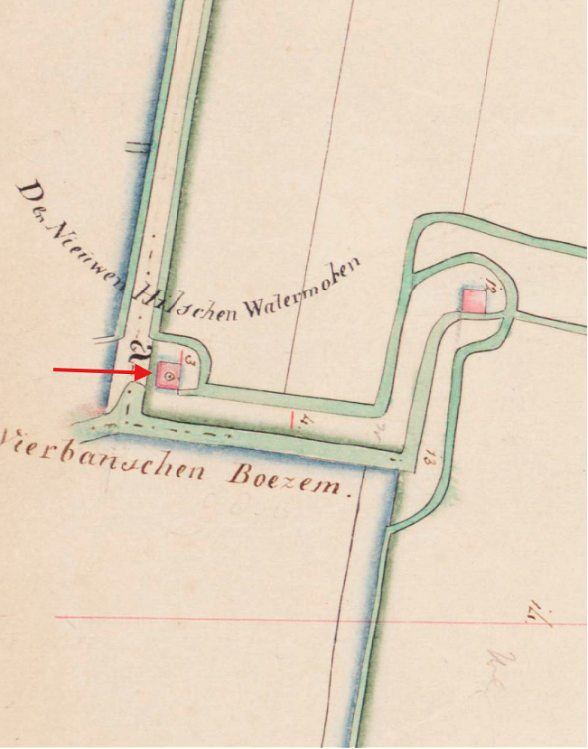 Molen 01190 a Polder De Hill, Kleine Hillse Molen (Dussen), Kadastrale kaart 1811-1832: minuutplan Meeuwen, Hil en Babilonienbroek, Noord-Brabant, sectie A, blad 01 | Database Nederlandse molens