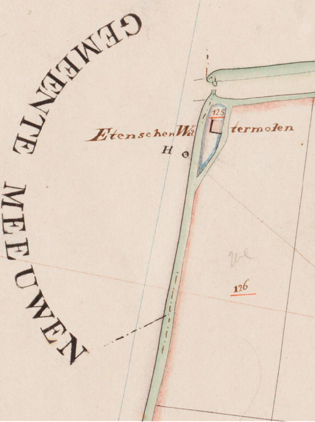 Molen 01181 b Eethense polder, Eethense watermolen (Eethen), Kadastrale kaart 1811-1832: minuutplan Heesbeen, Eethen en Genderen, Noord-Brabant, sectie A, blad 02 | Database Nederlandse molens
