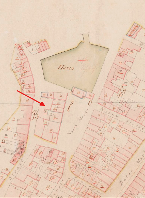 Molen 18130 Grutterij aan de Drietrompetterstraat (Heusden), Kadastrale kaart 1811-1832: oorspronkelijke aanwijzende tafel Heusden, Noord-Brabant, sectie A, blad 002, nr40&nbsp; | Database Nederlandse molens