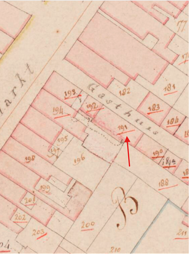 Molen 17255 Oliemolen aan de Gasthuisstraat (Heusden), Kadastrale kaart 1811-1832: minuutplan Heusden, Noord-Brabant, sectie A, blad 01 | Database Nederlandse molens