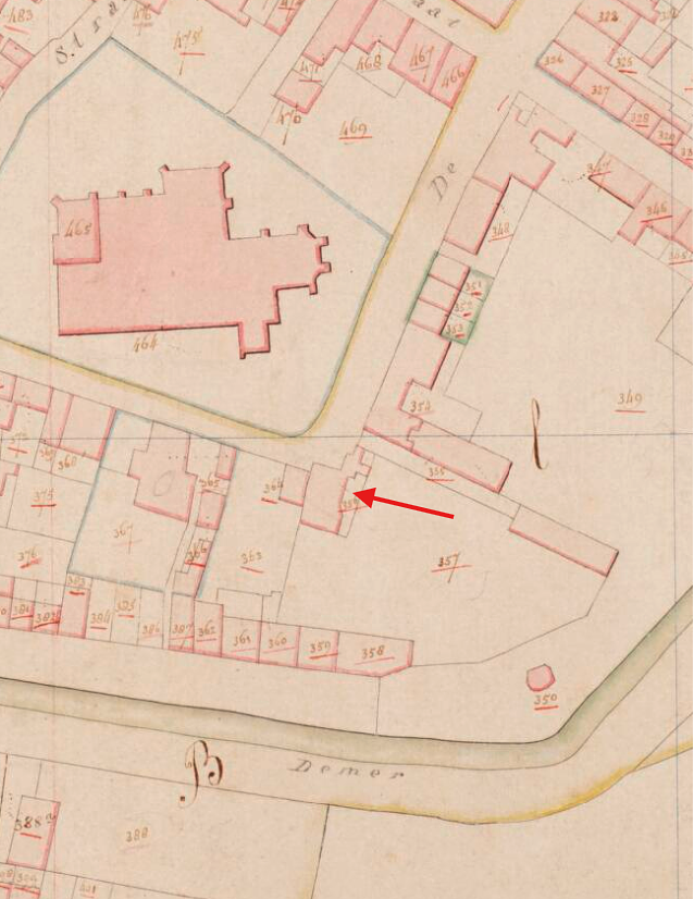 Molen 17260 Grutterij van Cornelis Roomer - aan de Putterstraat (Heusden), Kadastrale kaart 1811-1832: minuutplan Heusden, Noord-Brabant, sectie A, blad 01 | Database Nederlandse molens