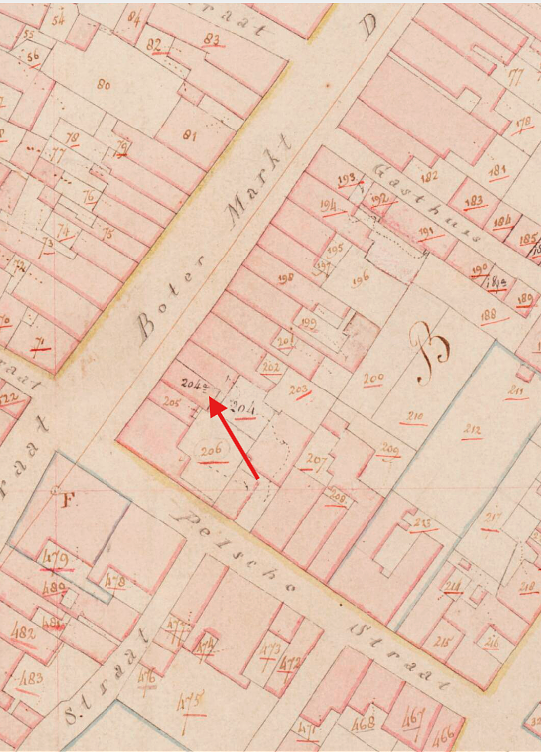 Molen 18138 Grutterij aan de Botermarkt (Heusden), Kadastrale kaart 1811-1832: minuutplan Heusden, Noord-Brabant, sectie A, blad 01 | Database Nederlandse molens