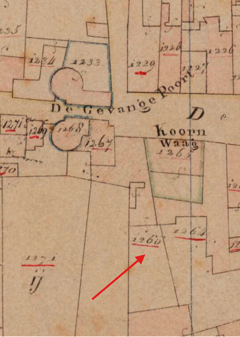 Molen Grutmolen 'Bruyd op de Trappen' aan de Lievevrouwestraat (Bergen op Zoom), Kadastrale kaart 1811-1832: minuutplan Bergen op Zoom, Noord-Brabant, sectie G, blad 02&nbsp; | Database Nederlandse molens
