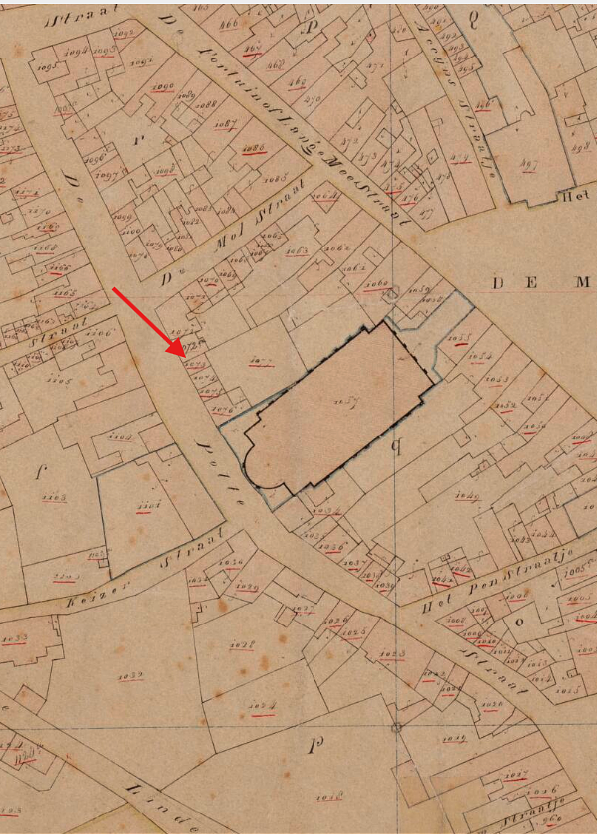 Molen grutterij Kronenburg aan de Potterstraat (Bergen op Zoom), Kadastrale kaart 1811-1832: minuutplan Bergen op Zoom, Noord-Brabant, sectie G, blad 02 | Database Nederlandse molens