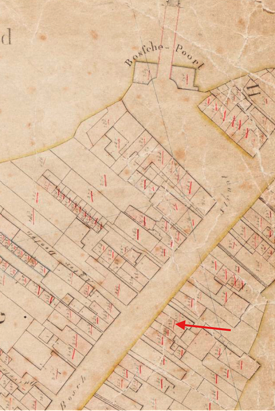 Molen Grutterij van Antonie Jansen a/d Boschstraat (Breda), Kadastrale kaart 1811-1832: minuutplan Breda, Noord-Brabant, sectie B, blad 02&nbsp; | Database Nederlandse molens