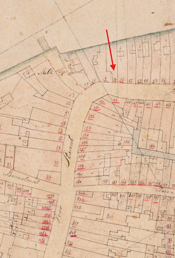 Molen 16307 Grutmolen De Vergulde Leeuw  van Matthijs Duren - bij het Melkpoortje (Dordrecht), Kadastrale kaart 1811-1832: minuutplan Dordrecht, Zuid-Holland, sectie G, blad 01 | Database Nederlandse molens