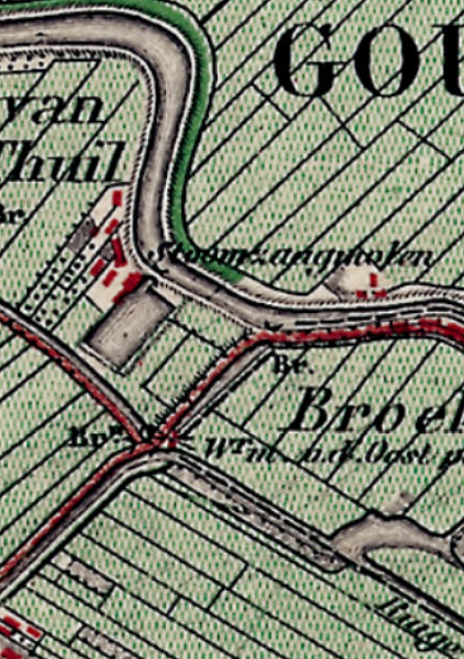 Molen 15181 Zaagmolen van Jan van Sonsbeek (Waddinxveen), detail van topografische kaart 1877 | Database Nederlandse molens
