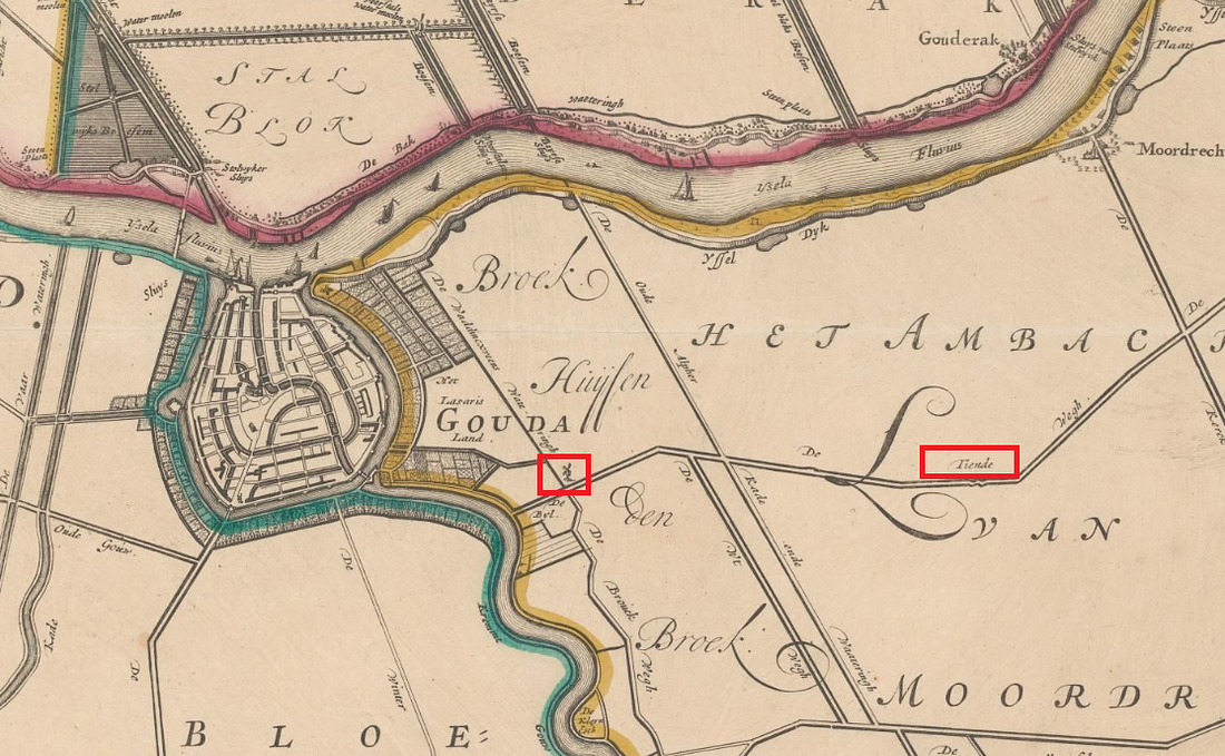 1, Molen 06488 f Polder Beneden Haastrecht (Haastrecht), uitsnede van kaart van Leupenius uit 1683 (collectie Rijksmuseum) | Database Nederlandse molens
