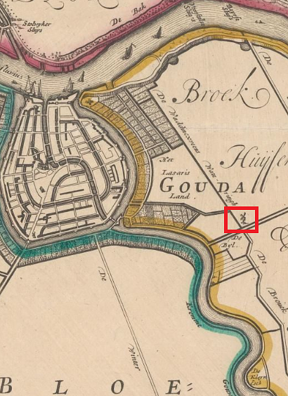 Molen 06488 f Polder Beneden Haastrecht (Haastrecht), uitsnede van kaart van Leupenius uit 1683 (collectie Rijksmuseum) | Database Nederlandse molens