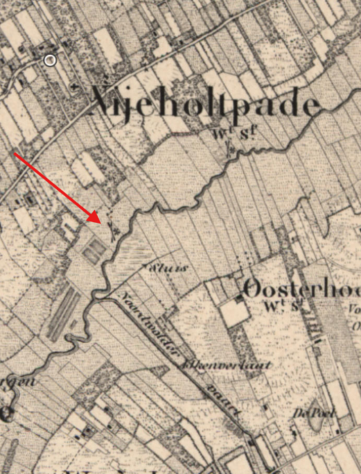 Molen 06475 w Polder 4a (Nijeholtpade), detail van topografische kaart 1893 | Database Nederlandse molens