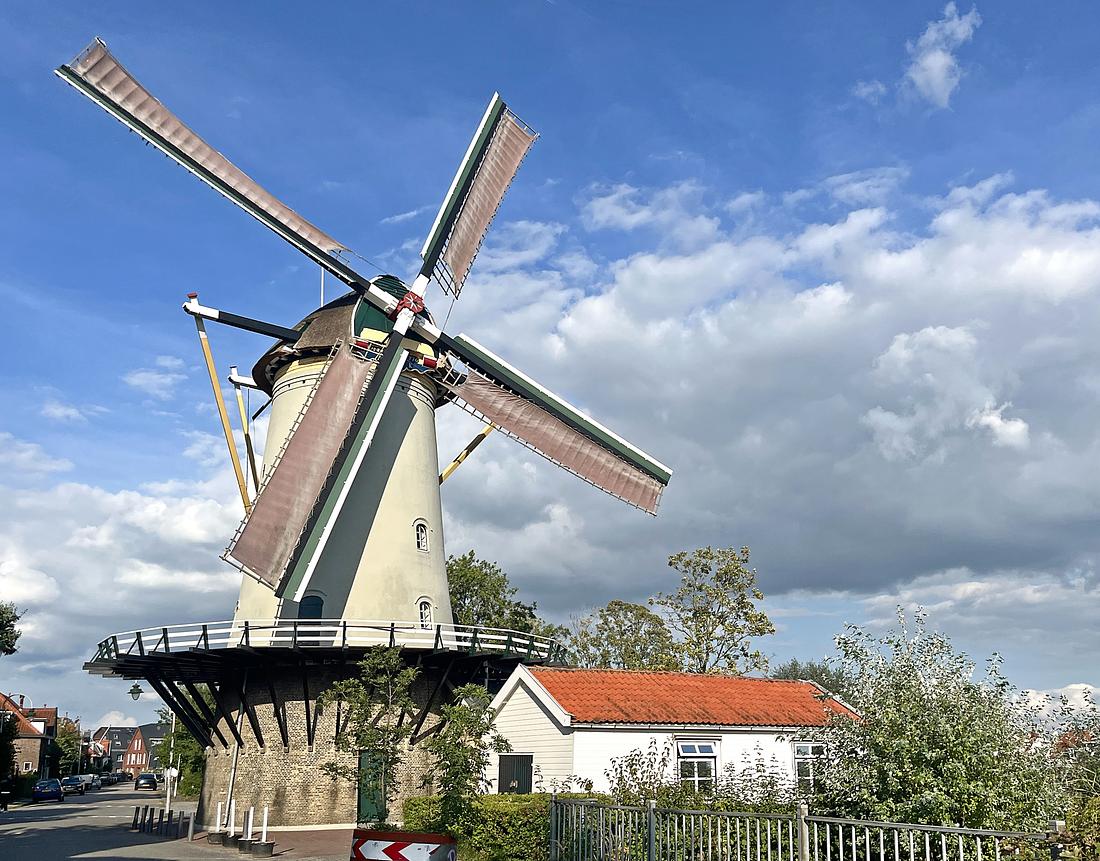 2, Molen 01922 De Vier Winden (Rotterdam), William Bouter (10-09-2026)De molen draaiend in de herfstzon. Rechts tegen de molen aan de monumentale bijgebouwen. Zij dienden respectievelijk voor de huisvesting van een stoommachine en opslag. Nu zijn zij in gebruik als woning. | Database Nederlandse molens