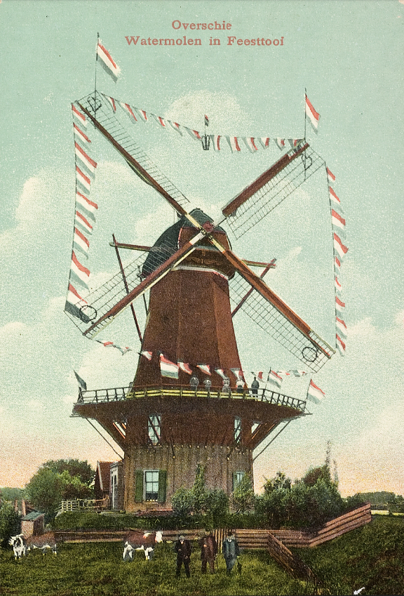 Molen 01168 j Polder Rijs-en-Daal, Baliemolen (2e) (Rotterdam, stadsdeel Overschie), Ansichtkaart nr 242950, ingekleurd, uitg. J. Desablijn
collectie DHM | Database Nederlandse molens