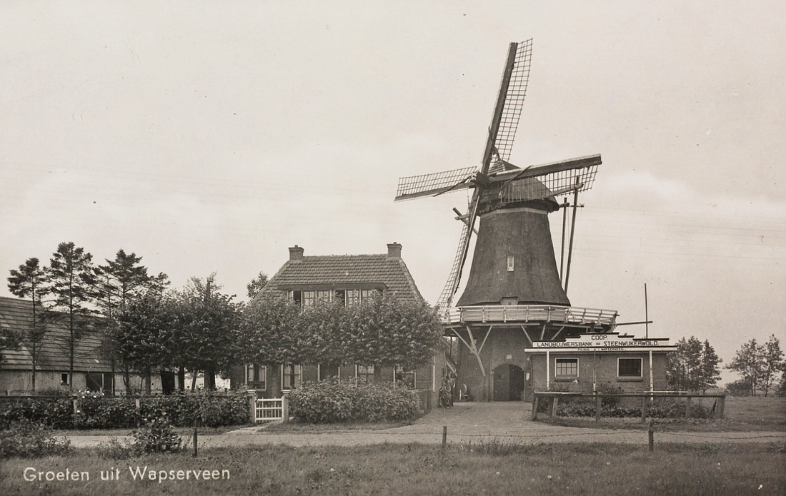 1, Molen 02757 Molen van Toet (Wapserveen), Ansichtkaart coll. DHM
uitg. Warenhuis Wapserveen; Drukker Jos Pe, Arnhem | Database Nederlandse molens