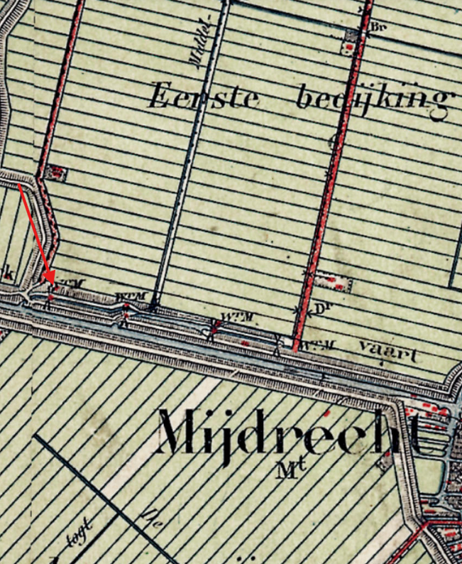 Molen 01154 k Eerste Bedijking der Mijdrechtse Droogmakerij, Molen Nr. 5 (Mijdrecht), detail van waterstaatskaart, rond 1900 | Database Nederlandse molens