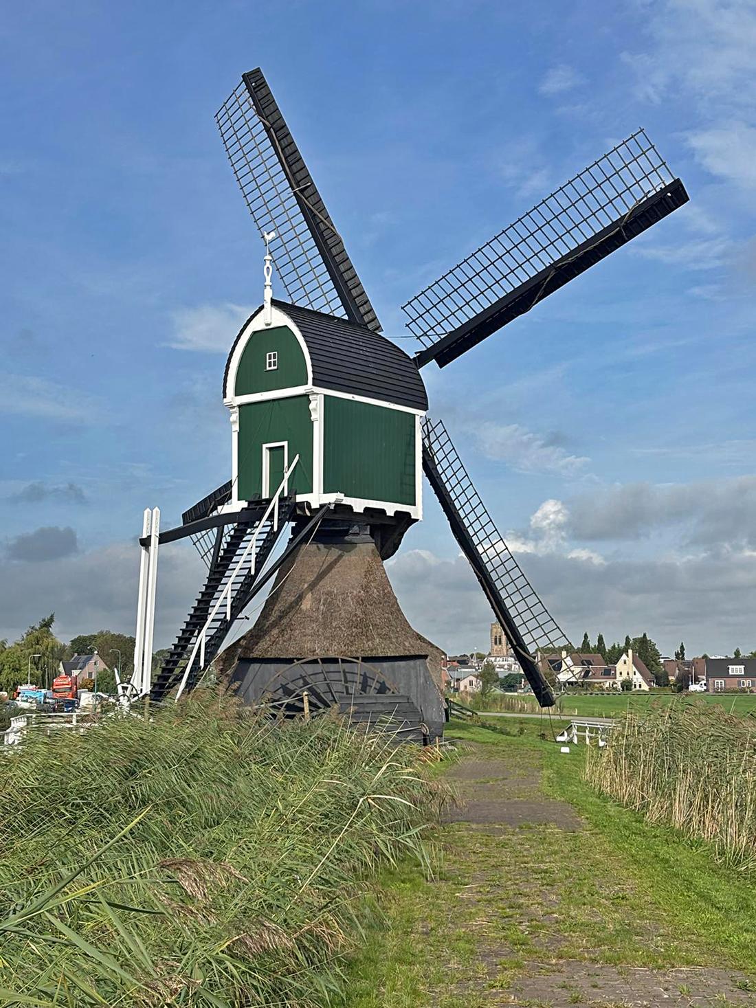 1, Molen 01489 Gelkenesmolen (Groot-Ammers), Mark Dwarswaard (02-10-2026)Hierbij zicht op het vernieuwde kleurstelling van trapweeg en waaispant. | Database Nederlandse molens
