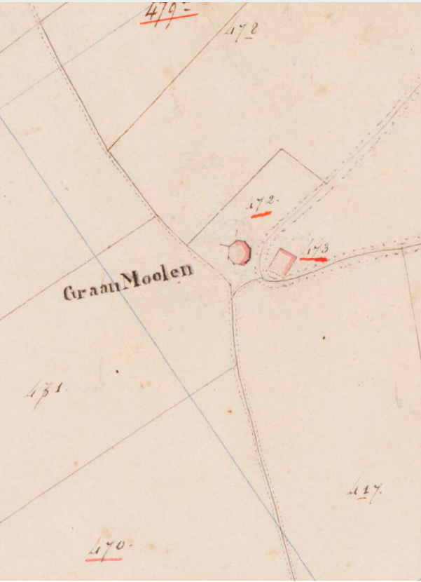 Molen 08638 (standerdmolen) (Riel), Kadastrale kaart 1811-1832: minuutplan Alphen en Riel, Noord-Brabant, sectie D, blad 03&nbsp; | Database Nederlandse molens