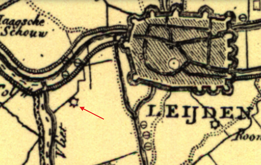 Molen 11749 De Blaasbalg (Leiden), detail van kaart 1829 | Database Nederlandse molens