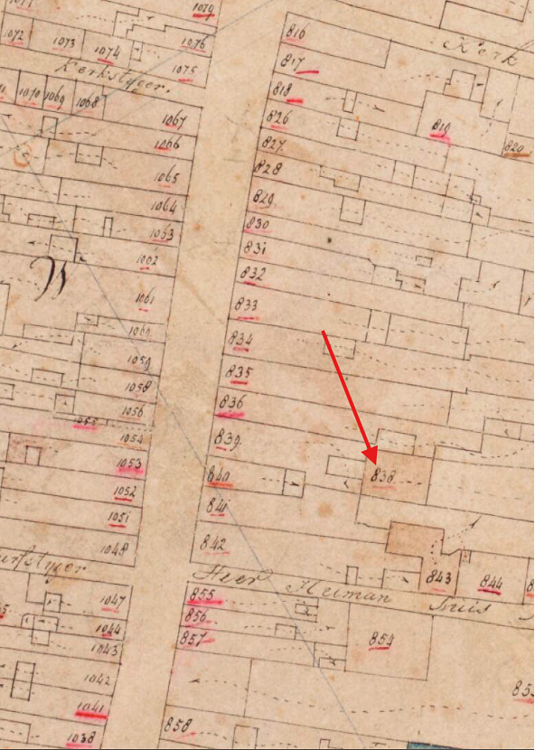 Molen Grutterij Den Blok van Hermanus Pinkse - Voorstraat (Dordrecht), Kadastrale kaart 1811-1832: minuutplan Dordrecht, Zuid-Holland, sectie G, blad 01 | Database Nederlandse molens