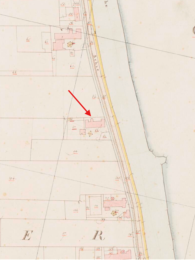 1, Molen 07300 Karnmolen aan de Schieweg 148 (Delft), Kadastrale kaart 1811-1832: minuutplan Hof van Delft, Zuid-Holland, sectie E, blad 01&nbsp; | Database Nederlandse molens