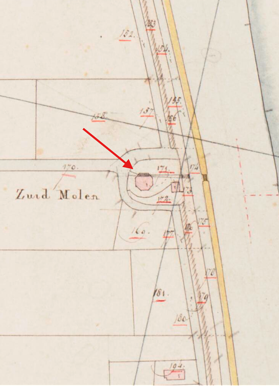 Molen 03611 f Lage Abtswoudsche Polder / Papsouse Polder, Zuidmolen (Delft), Kadastrale kaart 1811-1832: minuutplan Hof van Delft, Zuid-Holland, sectie E, blad 01&nbsp; | Database Nederlandse molens