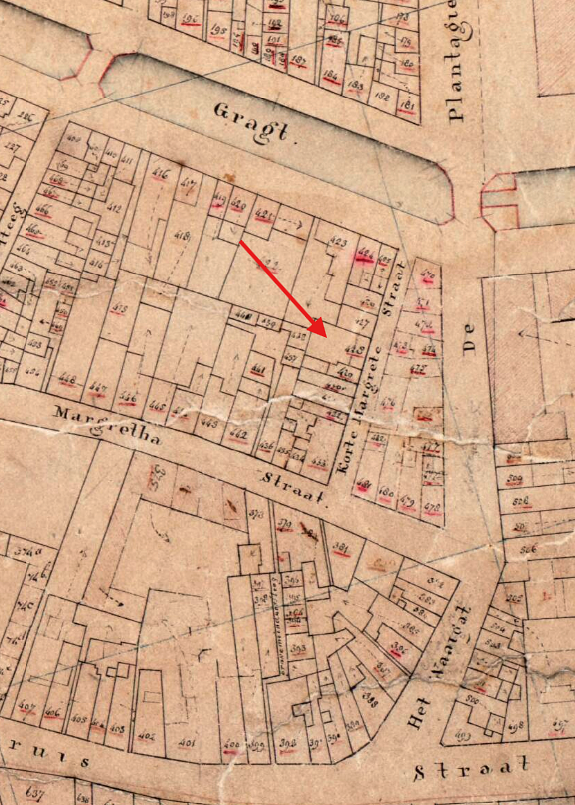 Molen 11774 Molen van C. Gerlings - Korte Margarethastraat (Haarlem), Kadastrale kaart 1811-1832: minuutplan Haarlem, Noord-Holland, sectie C, blad 01 | Database Nederlandse molens