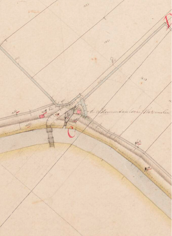 1, Molen 01471 Polder Bloemendaal en Ganzekamp, Bloemendaalse Molen (Vianen), Kadastrale kaart 1811-1832: minuutplan Vianen, Zuid-Holland, sectie B, blad 05 | Database Nederlandse molens