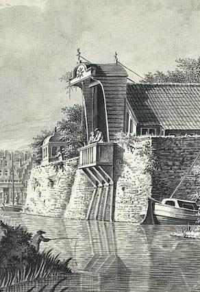 Molen 17978 Kraan van Jan Verkerk (Utrecht), tekening van T. Verrijk uit ongeveer 1780.jpg uitsnede | Database Nederlandse molens
